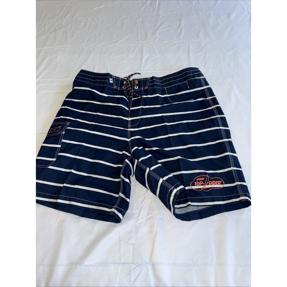 Sperry Top-Sider Men's Board Shorts Navy‎ / White Stripe Tie Close Size 36